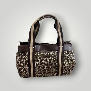 Tommy Hilfiger Tote Bag Medium Brown Canvas Satchel Classic Designer Old Money